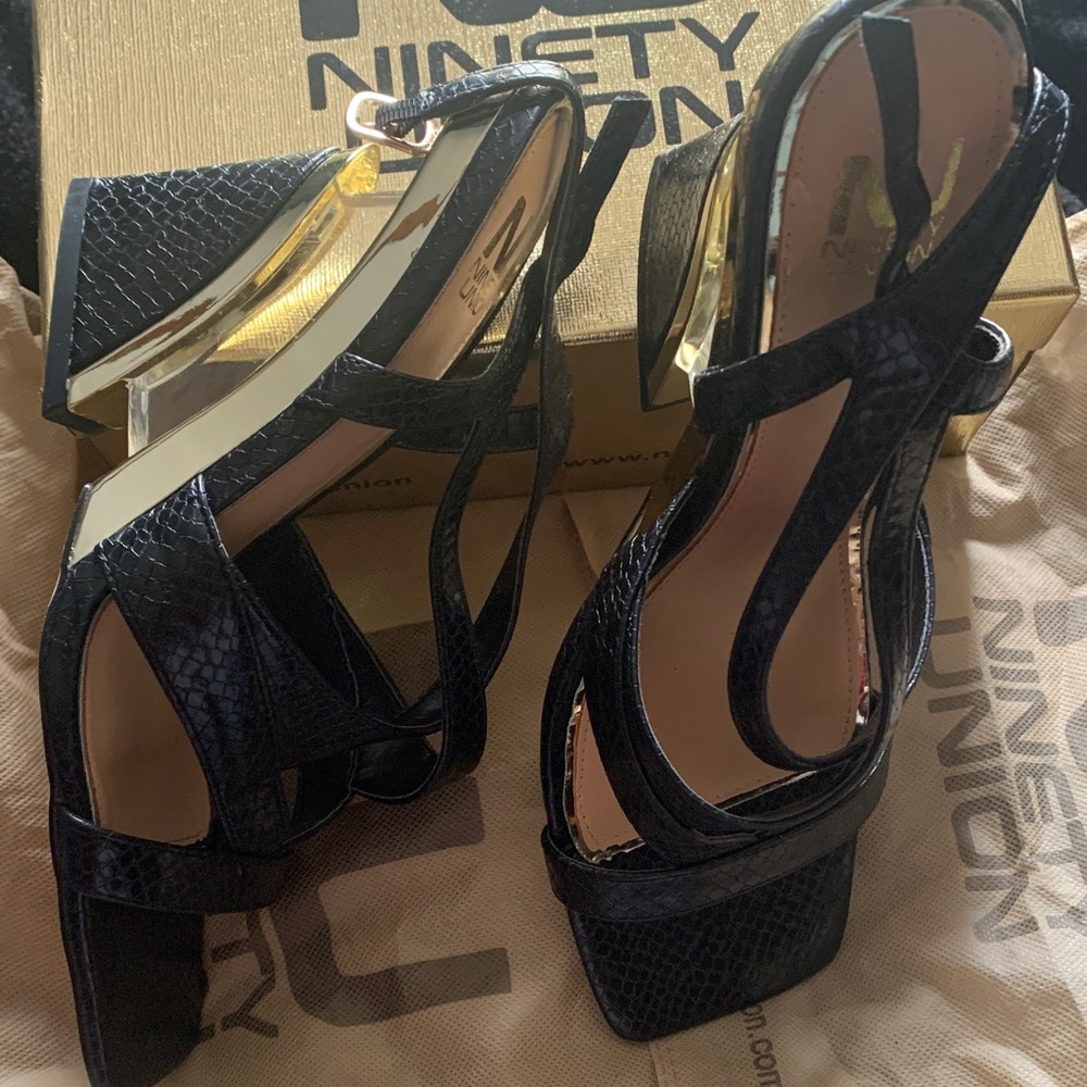 Black Snake-Texture Slingback Wedge Sandals